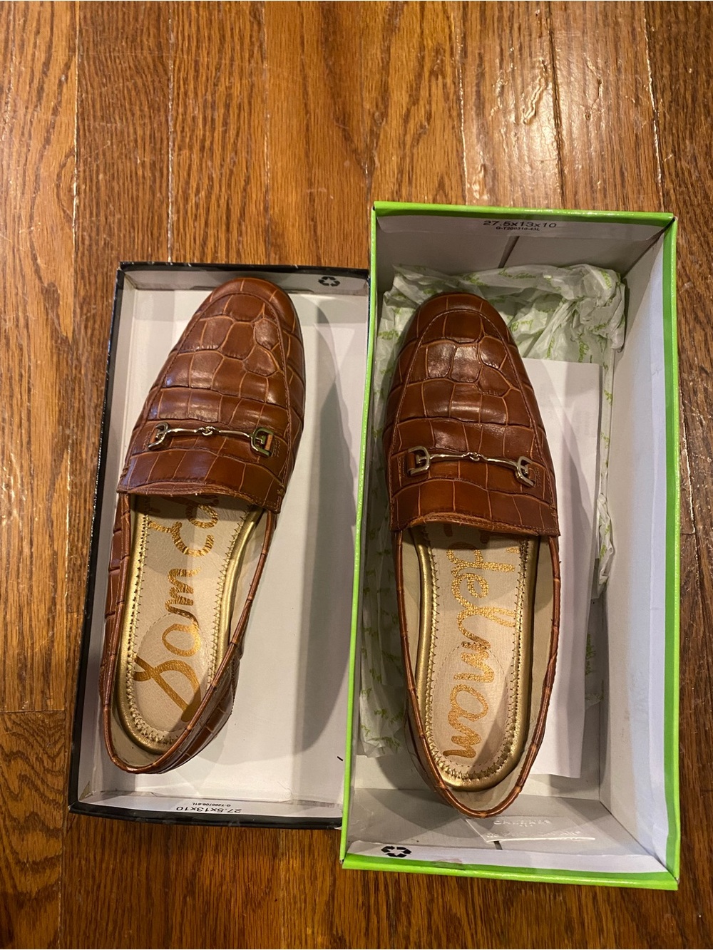 Sam Edelman Croc-Embossed Chestnut Leather Bit Loafers